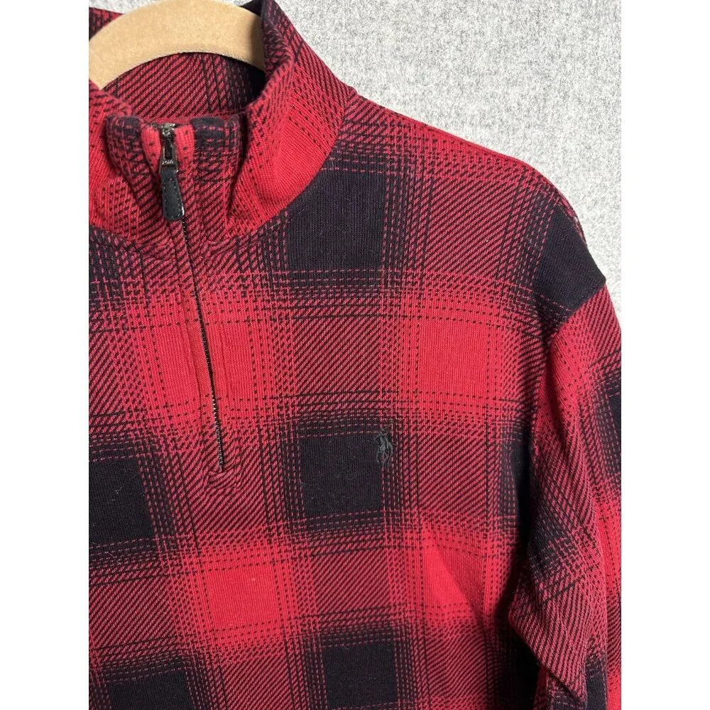 Polo Ralph‎ Lauren Medium 1/4 Zip Long Sleeve Top Mens Buffalo Plaid Mock Neck